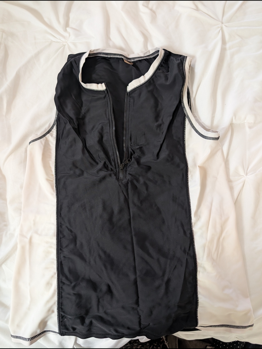 Sleeveless Black and White Athletic Zip Front Rash guard
